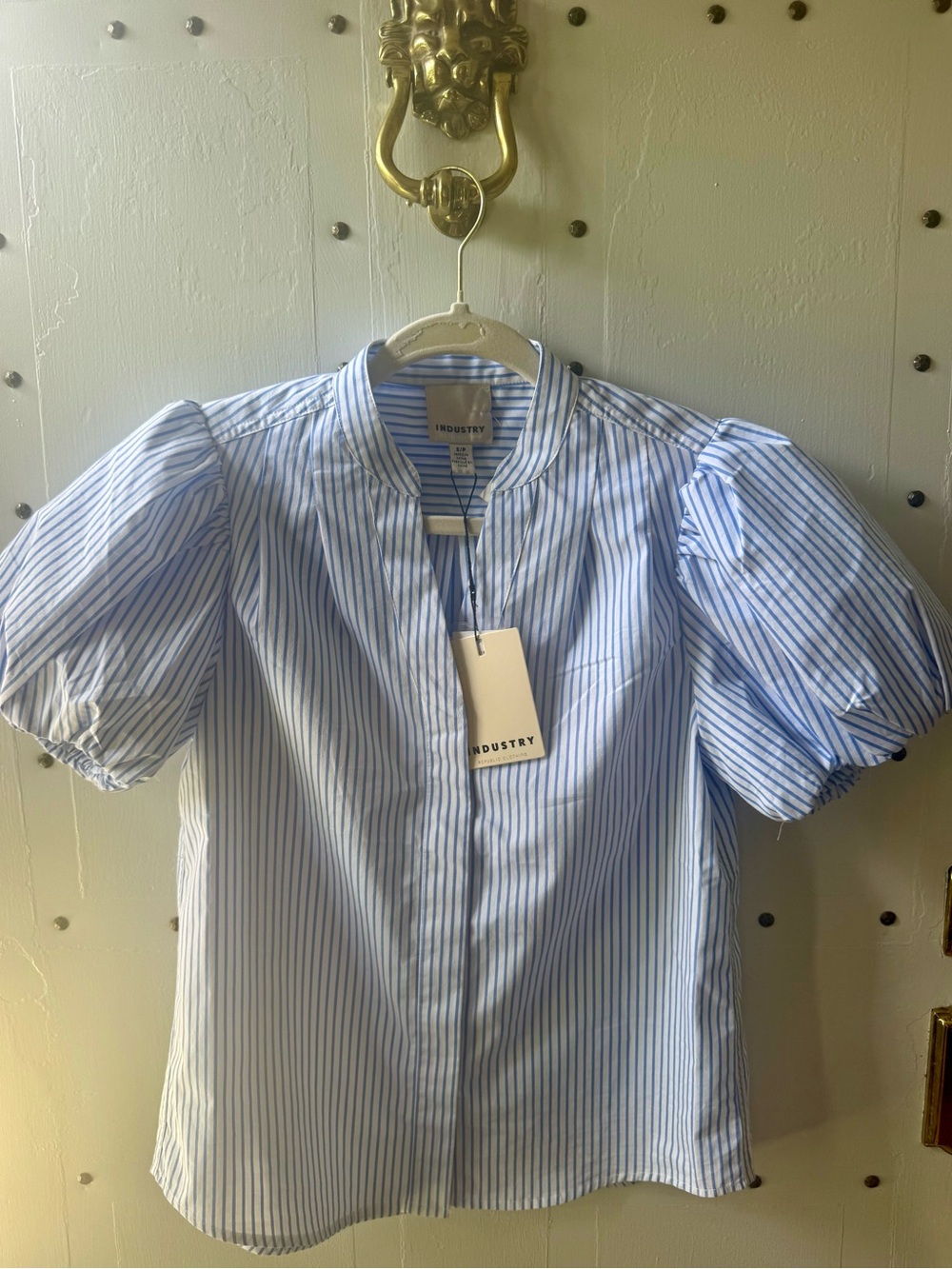 Industry brand blue/white striped shirt
